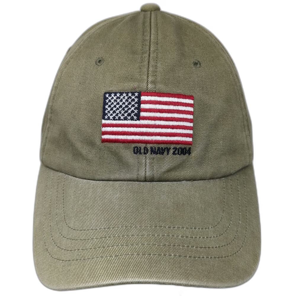 Old Navy Baseball Cap Green M American Flag 2004 Strapback Cotton Hat